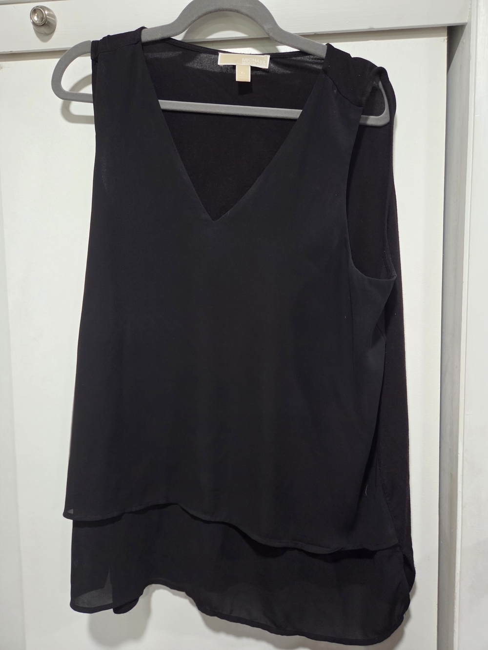 Michael Kors Black Layered V-Neck Sleeveless Tiered Tank